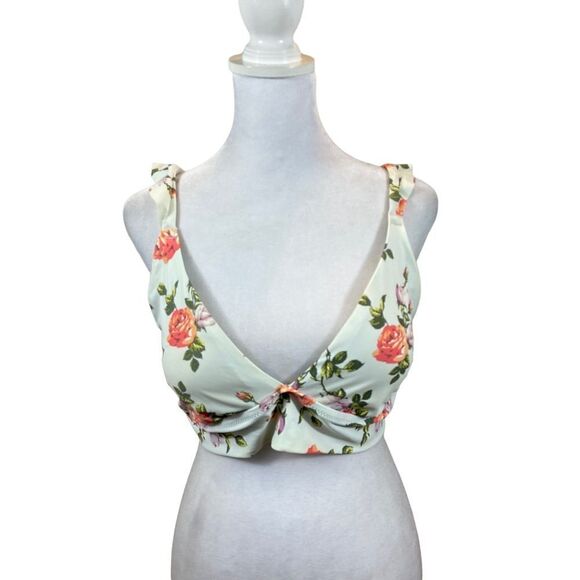 aerie Other - Aerie White and Floral Bikini Top Ruffle Straps Lace Up Back Size XL